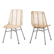 Baxton Studio Manhattan Natural Brown Rattan and Black Metal Dining Chair