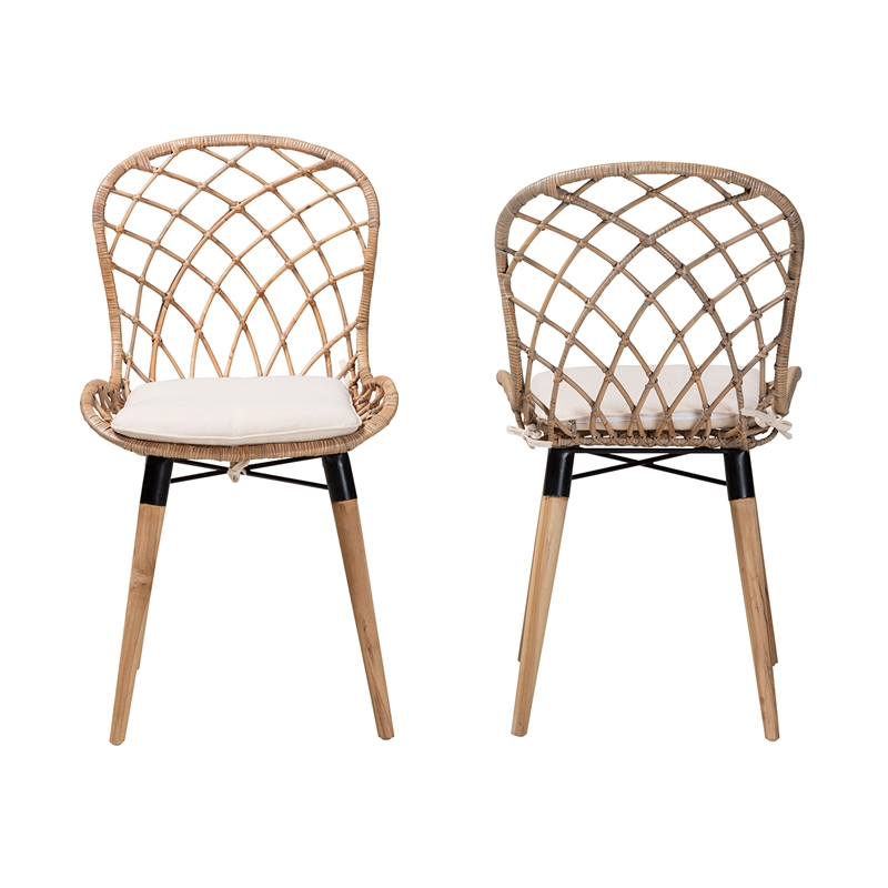Baxton Studio Sabelle Brown Teak Wood and Greywashed Rattan Dining Chair