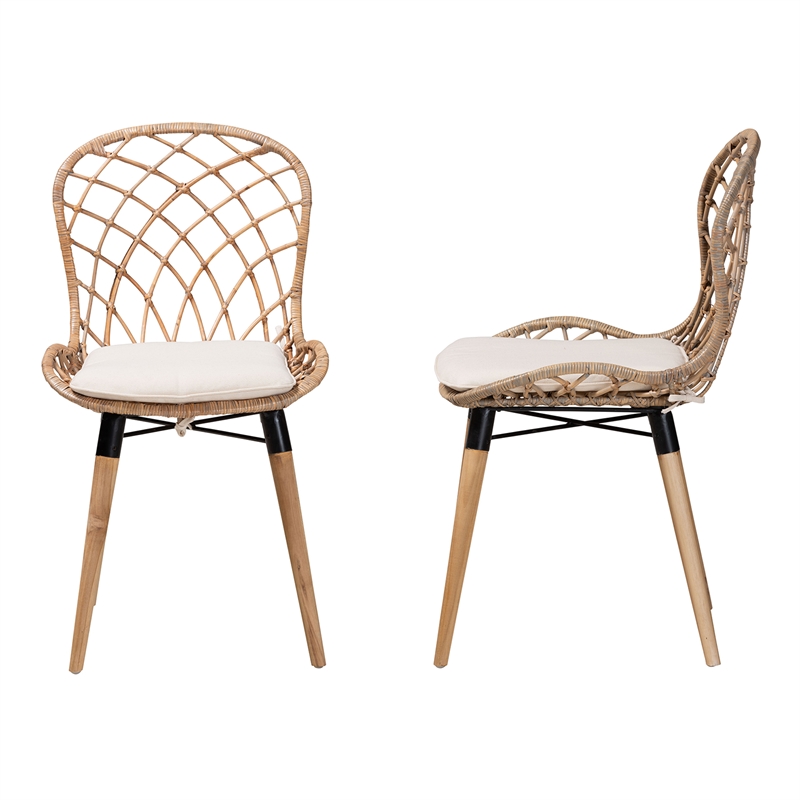 Baxton Studio Sabelle Brown Teak Wood and Greywashed Rattan Dining Chair