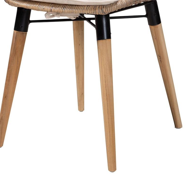 Baxton Studio Sabelle Brown Teak Wood and Greywashed Rattan Dining Chair