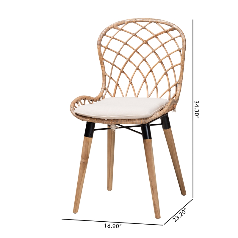 Baxton Studio Sabelle Brown Teak Wood and Greywashed Rattan Dining Chair