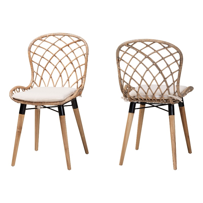 Baxton Studio Sabelle Brown Teak Wood and Greywashed Rattan Dining Chair