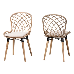 Baxton Studio Sabelle Brown Teak Wood and Greywashed Rattan Dining Chair