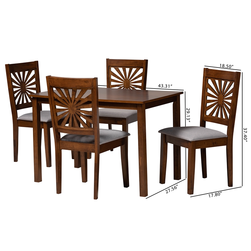 Baxton Studio Olympia Grey Fabric and Walnut Brown Wood 5-Piece Dining Set