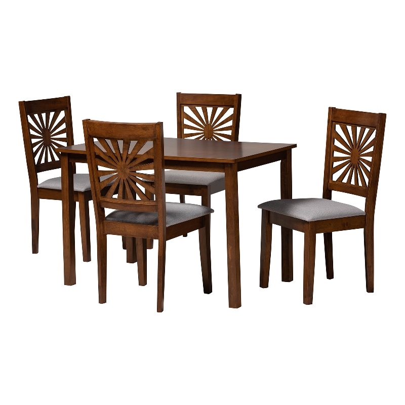 Baxton Studio Olympia Grey Fabric and Walnut Brown Wood 5-Piece Dining Set