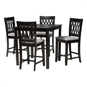 Baxton Studio Florencia Grey Fabric and Espresso Brown Wood 5-Piece Pub Set