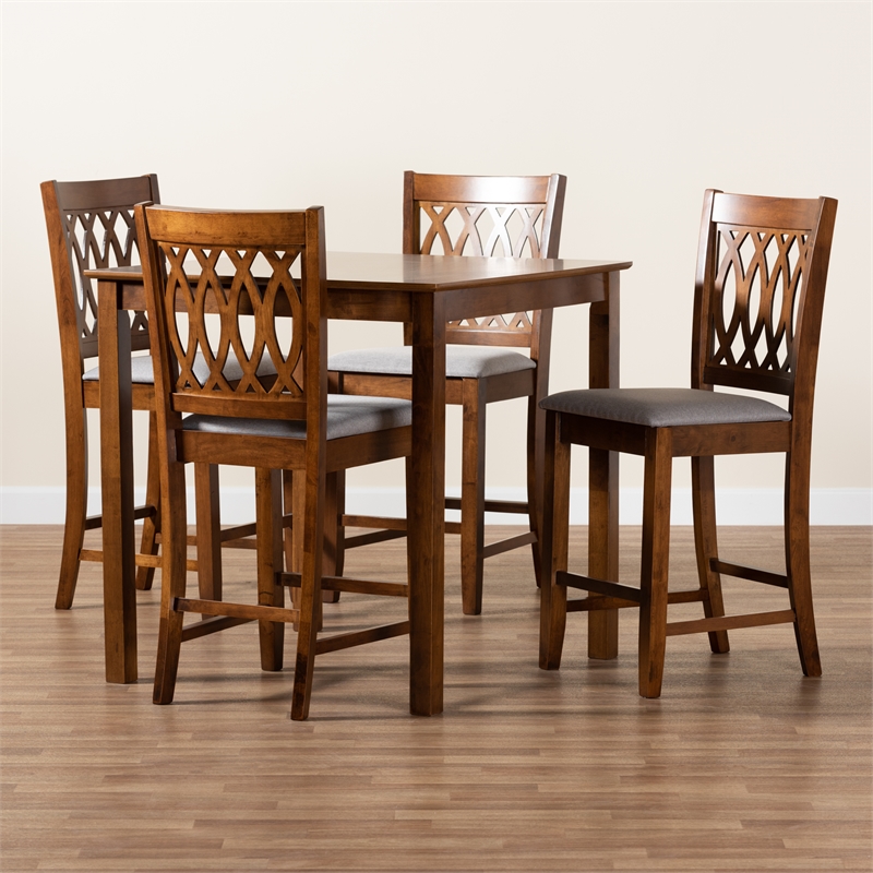 Baxton Studio Florencia Grey Fabric and Walnut Brown Wood 5-Piece Pub Set