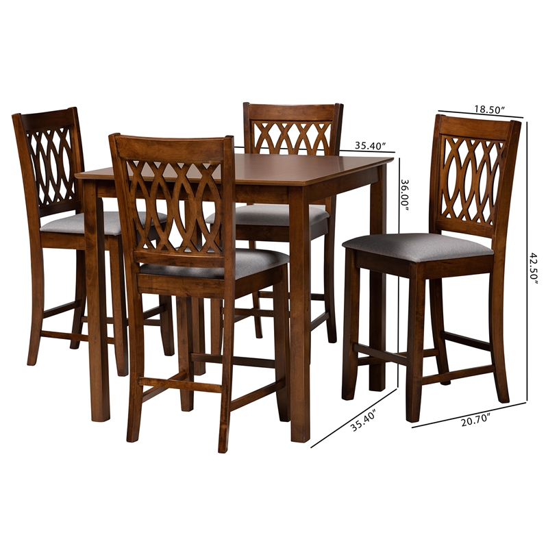 Baxton Studio Florencia Grey Fabric and Walnut Brown Wood 5-Piece Pub Set