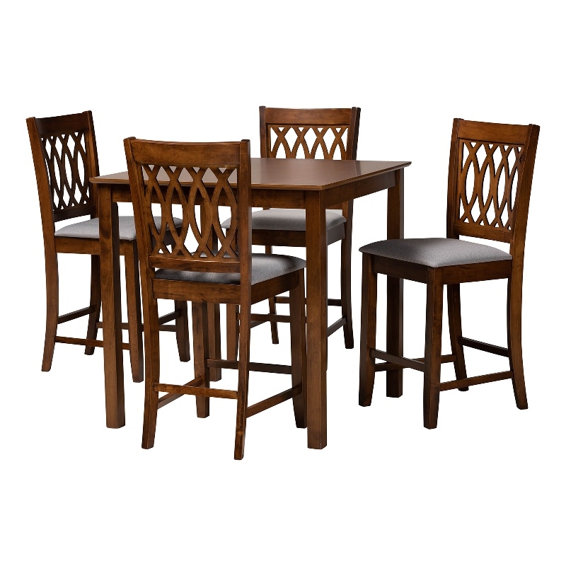 Baxton Studio Florencia Grey Fabric and Walnut Brown Wood 5-Piece Pub Set