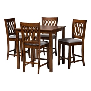 Baxton Studio Florencia Grey Fabric and Walnut Brown Wood 5-Piece Pub Set
