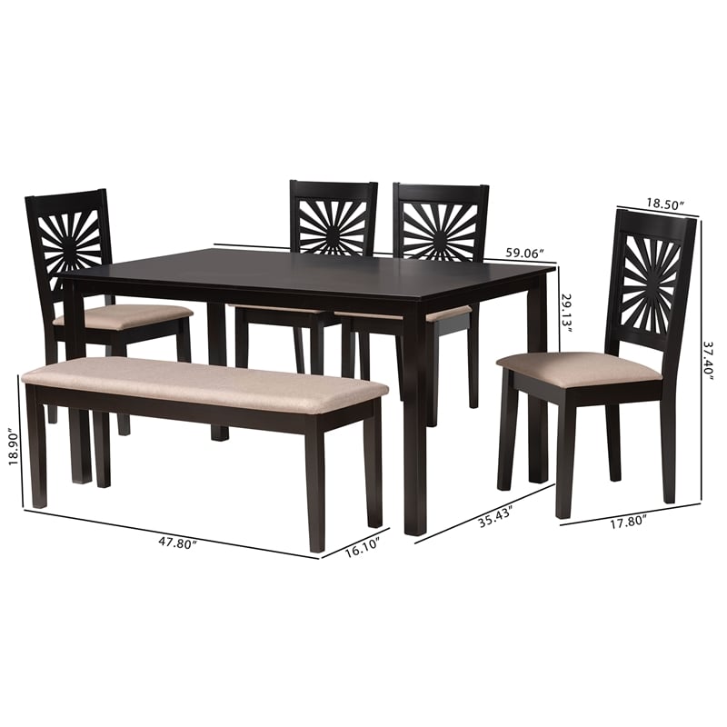 Baxton Studio Olympia Beige Fabric and Espresso Brown Wood 6-Piece Dining Set