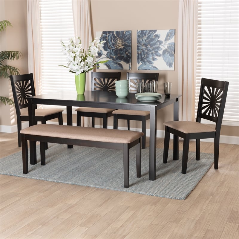 Baxton Studio Olympia Beige Fabric and Espresso Brown Wood 6-Piece Dining Set