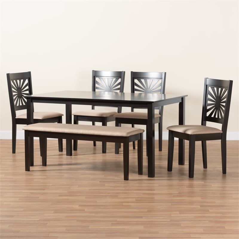 Baxton Studio Olympia Beige Fabric and Espresso Brown Wood 6-Piece Dining Set