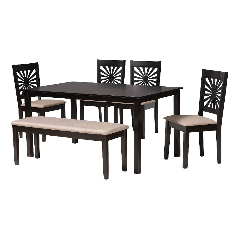 Baxton Studio Olympia Beige Fabric and Espresso Brown Wood 6-Piece Dining Set