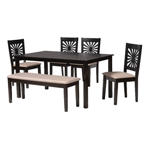 Baxton Studio Olympia Beige Fabric and Espresso Brown Wood 6-Piece Dining Set