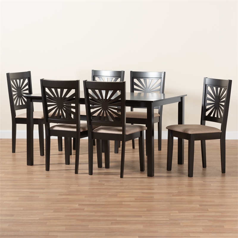 Baxton Studio Olympia Beige Fabric and Espresso Brown Wood 7-Piece Dining Set