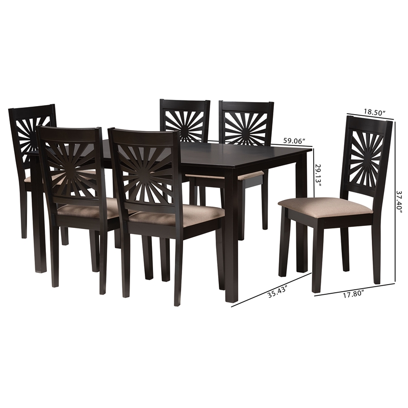 Baxton Studio Olympia Beige Fabric and Espresso Brown Wood 7-Piece Dining Set