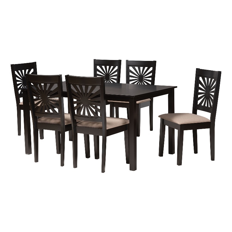 Baxton Studio Olympia Beige Fabric and Espresso Brown Wood 7-Piece Dining Set