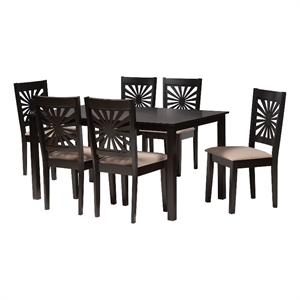 Baxton Studio Olympia Beige Fabric and Espresso Brown Wood 7-Piece Dining Set