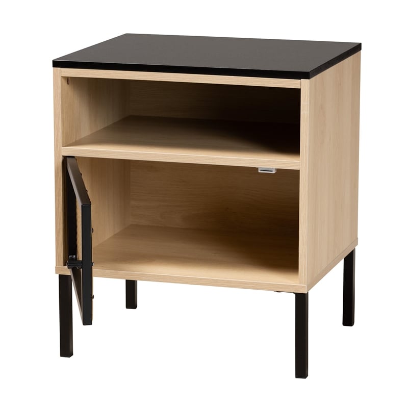Baxton Studio Felton Two-Tone Black Gold Metal and Brown Wood 1-Door End Table