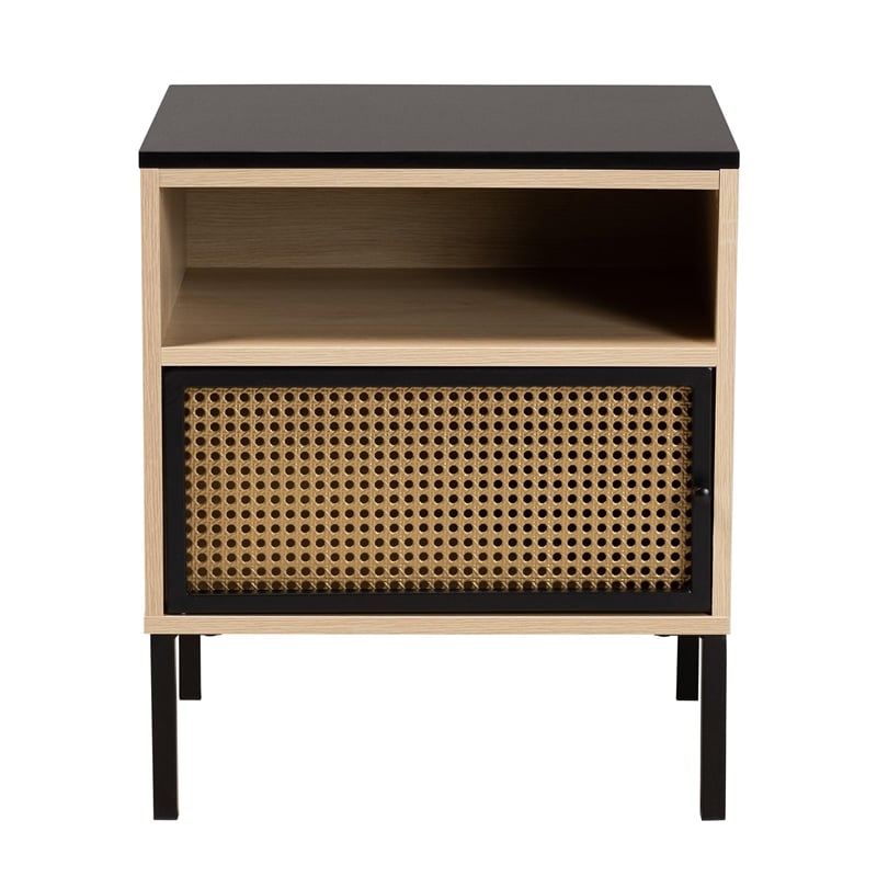 Baxton Studio Felton Two-Tone Black Gold Metal and Brown Wood 1-Door End Table