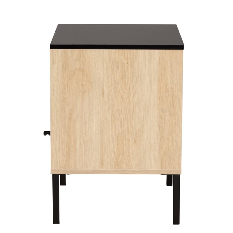 Baxton Studio Felton Two-Tone Black Gold Metal and Brown Wood 1-Door End Table