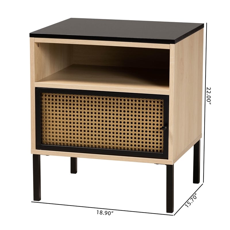 Baxton Studio Felton Two-Tone Black Gold Metal and Brown Wood 1-Door End Table