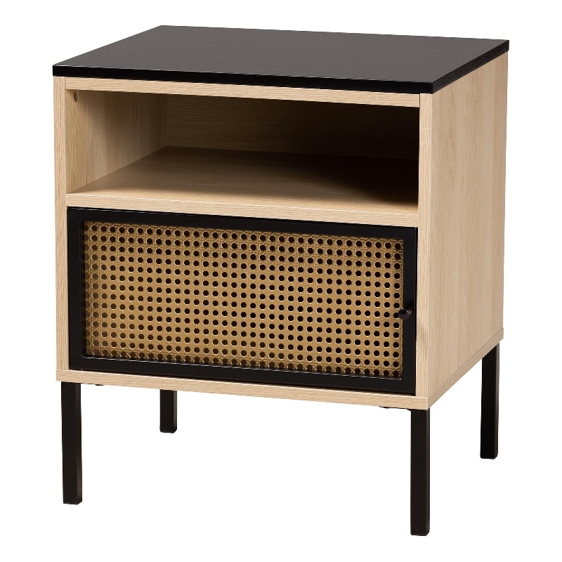 Baxton Studio Felton Two-Tone Black Gold Metal and Brown Wood 1-Door End Table