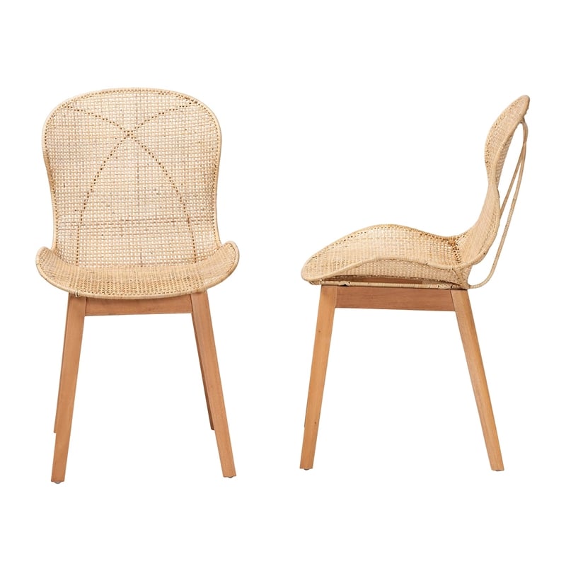 baxton studio sabelle japandi natural brown mahogany and rattan dining chair