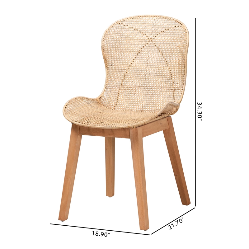 baxton studio sabelle japandi natural brown mahogany and rattan dining chair