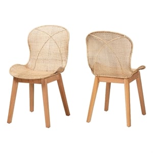 Baxton Studio Sabelle Japandi Natural Brown Mahogany and Rattan Dining Chair