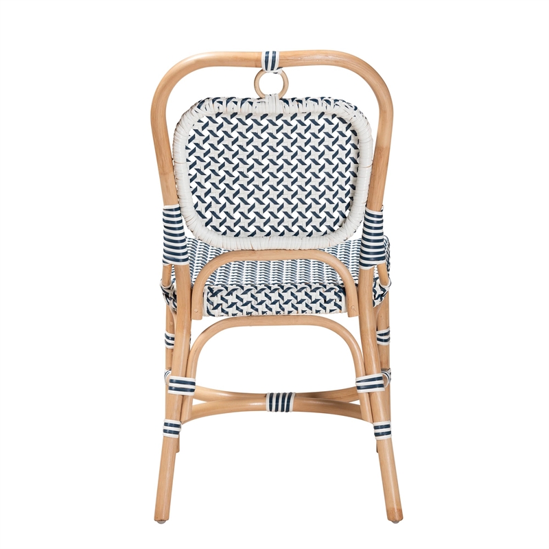 Baxton Studio Luciana French Blue and White Weaving Natural Rattan Bistro Chair