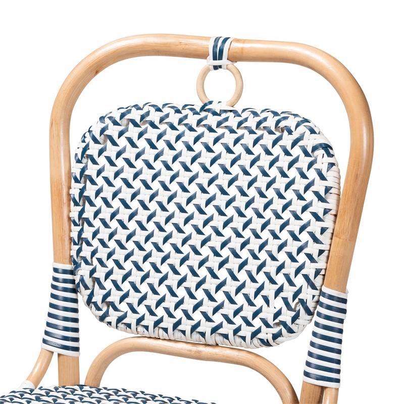 Baxton Studio Luciana French Blue and White Weaving Natural Rattan Bistro Chair