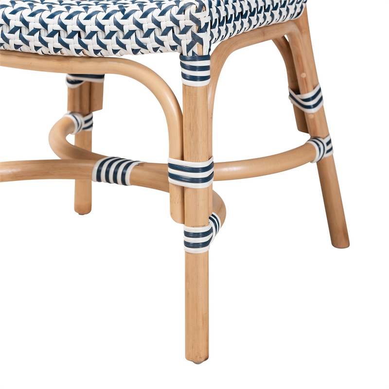 Baxton Studio Luciana French Blue and White Weaving Natural Rattan Bistro Chair