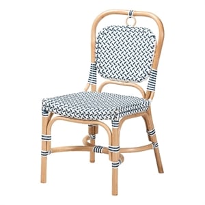 Baxton Studio Luciana French Blue and White Weaving Natural Rattan Bistro Chair