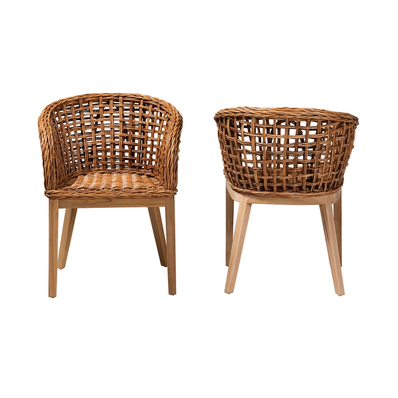 Baxton Studio Mario Natural Brown Finished Teak Wood and Rattan Dining Chair