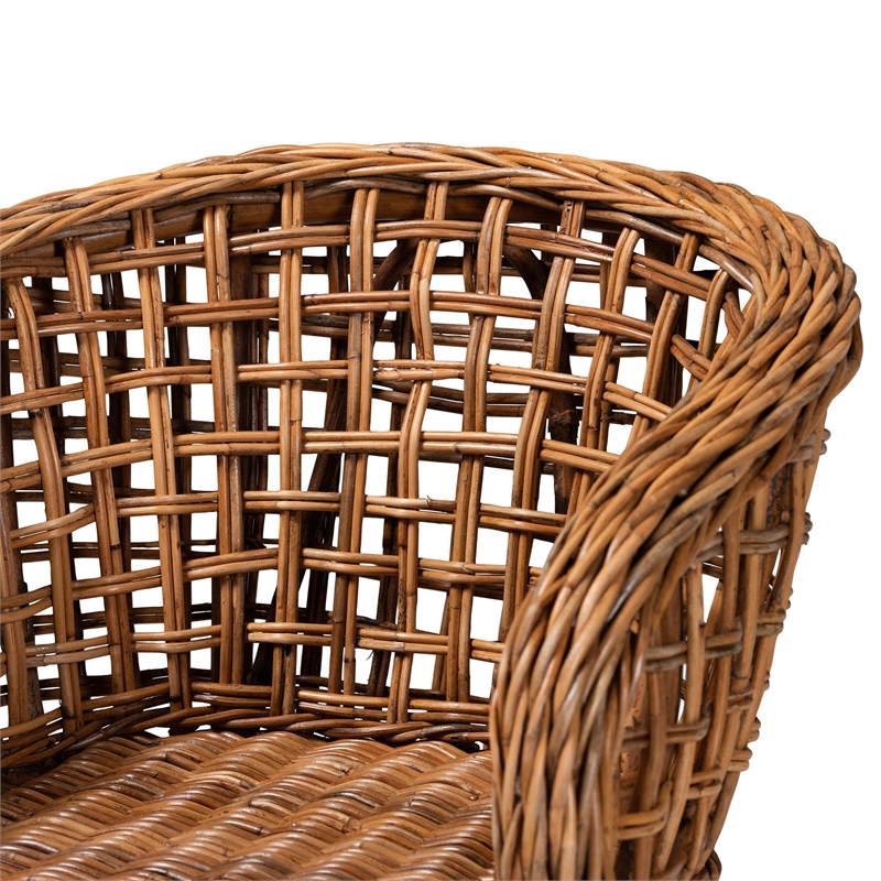 Baxton Studio Mario Natural Brown Finished Teak Wood and Rattan Dining Chair