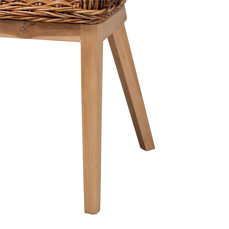 Baxton Studio Mario Natural Brown Finished Teak Wood and Rattan Dining Chair