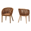 Baxton Studio Mario Natural Brown Finished Teak Wood and Rattan Dining Chair
