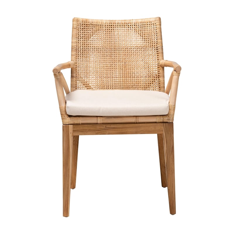Baxton Studio Storsel Natural Brown Finished Teak Wood and Rattan Dining Chair