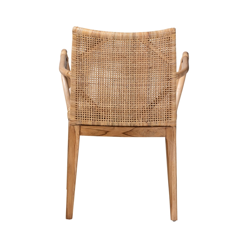 Baxton Studio Storsel Natural Brown Finished Teak Wood and Rattan Dining Chair