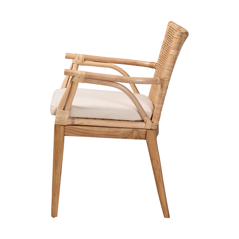 Baxton Studio Storsel Natural Brown Finished Teak Wood and Rattan Dining Chair