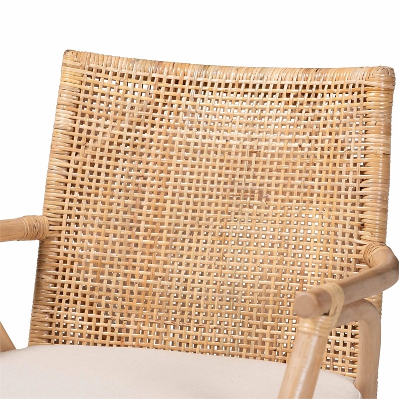 Baxton Studio Storsel Natural Brown Finished Teak Wood and Rattan Dining Chair