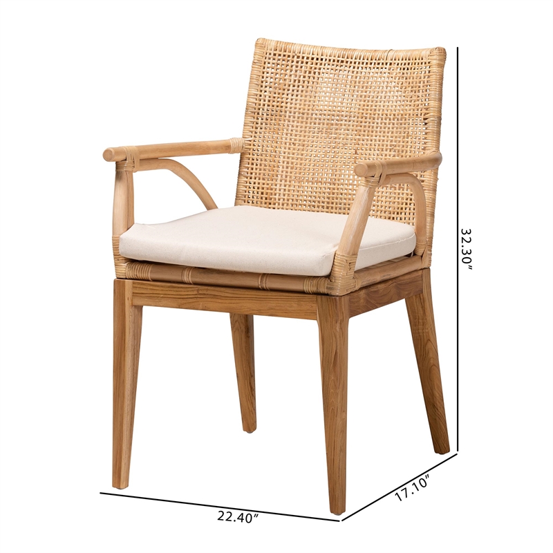Baxton Studio Storsel Natural Brown Finished Teak Wood and Rattan Dining Chair