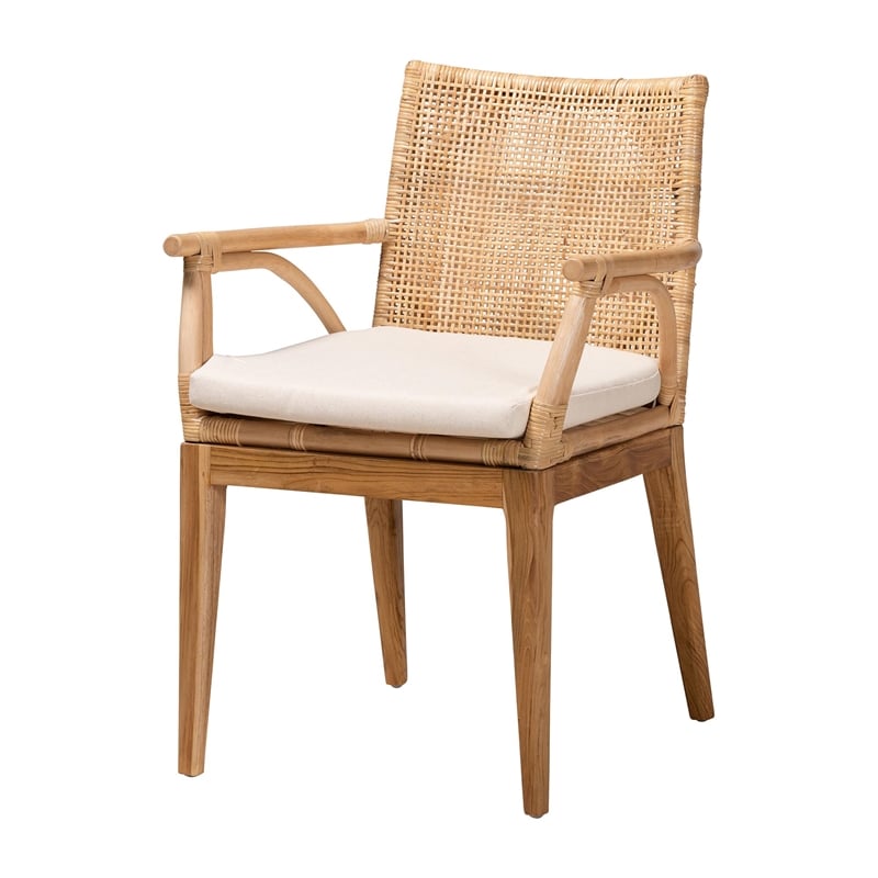 Baxton Studio Storsel Natural Brown Finished Teak Wood and Rattan Dining Chair