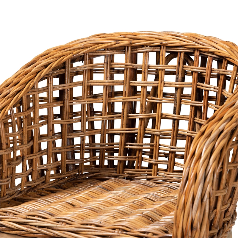 Baxton Studio Mario Natural Brown Finished Teak Wood and Rattan Counter Stool