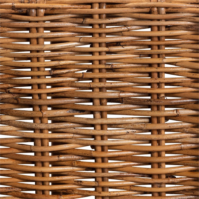 Baxton Studio Mario Natural Brown Finished Teak Wood and Rattan Counter Stool