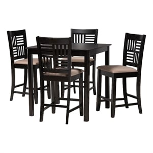 Baxton Studio Deanna Beige Fabric and Dark Brown Wood 5-Piece Pub Set