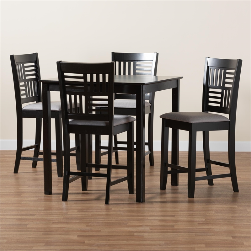 Baxton Studio Deanna Grey Fabric and Dark Brown Wood 5-Piece Pub Set