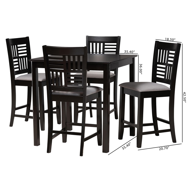 Baxton Studio Deanna Grey Fabric and Dark Brown Wood 5-Piece Pub Set